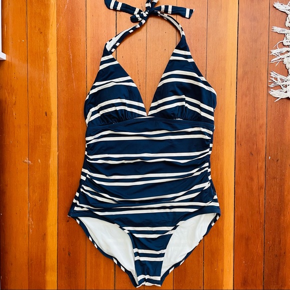 One Piece Navy Stripe Swimsuit - Picture 1 of 5